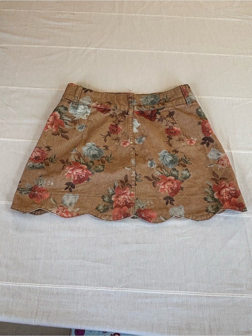 West Fade Floral Corduroy Mini Skirt Medium Button Front Scalloped Hem - Picture 3 of 7